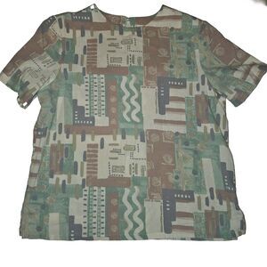 Vintage Alfred Dunner Women's Size 20 Geometric Artsy T Shirt Pastel Retro 80s